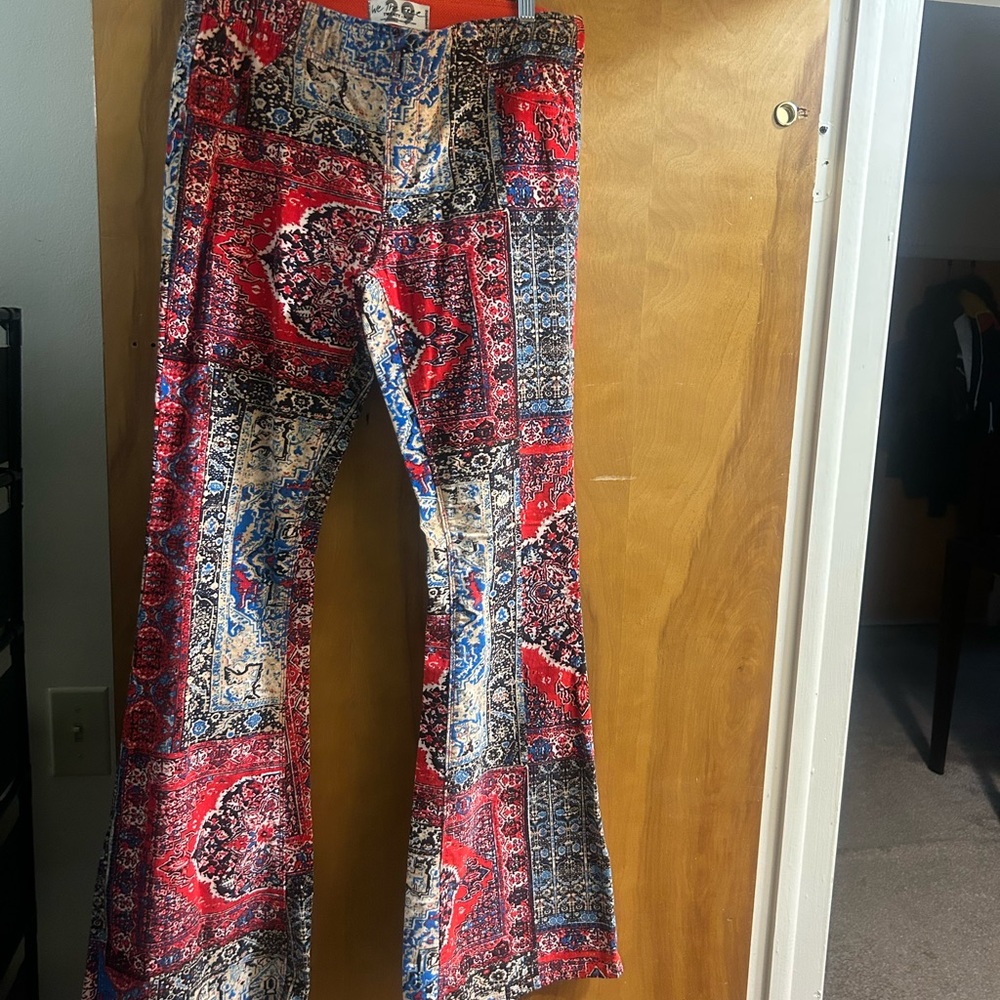 Free People Multicolor Patchwork Flare Pants - image 1